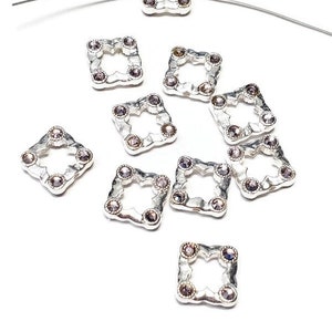 10mm Vintage Square Light Amethyst Swarovski Double Sided Solid Sterling and Crystal Bead Frame, 1p