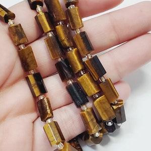 11mm Tiger Eye Gemstone Cylinder Beads, 1 Strand