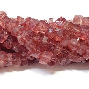Perline di pietra preziosa di quarzo fragola completamente sfaccettata, taglio irregolare, 1 filo
