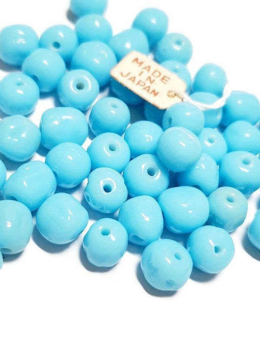 thumbnail image 2 of 24 Vintage Cherry Brand Glass Beads - 12mm Light Blue Turquoise Baroque 4641T 2 of 4