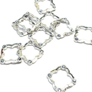 16mm Vintage Square Light Sapphire Swarovski Solid Sterling Silver and Crystal Bead Frame, 1pc