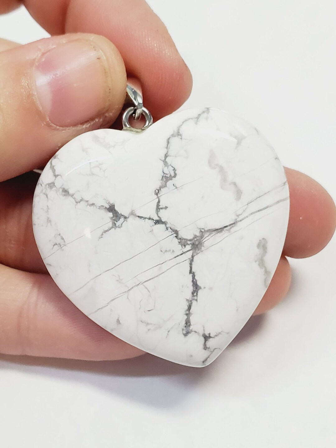 White Howlite Heart Pendant, 40MM Stone Pendant, Heart Pendant ...