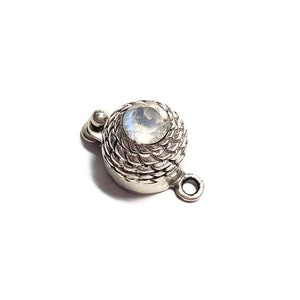 Solid Sterling Silver Rainbow Moonstone Gemstone Box Clasp, 1pc