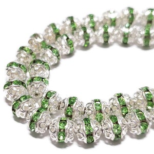 6mm Vintage Peridot Swarovski Crystal Filigree Bead Balls, 6pcs