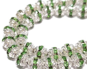 6mm Vintage Peridot Swarovski Crystal Filigree Bead Balls, 6pcs