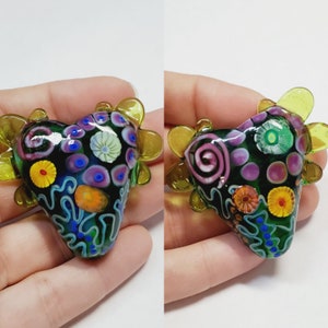 Artisan Bea Stoertz Handmade Lampwork Glass Heart Bead, 1pc