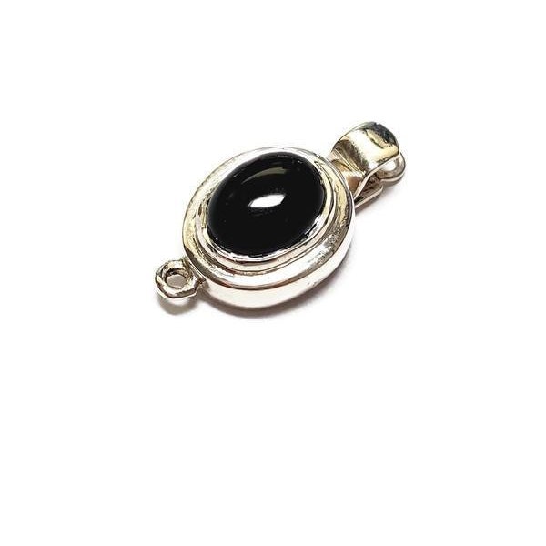 Solid Sterling Silver and Genuine Black Onyx Single Strand Box Clasp, Smooth Black Onyx Box Clasp, Agate Box Clasp, Single Strand Clasp