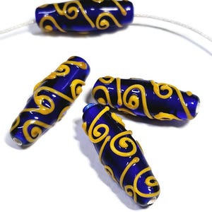 Artisan Handmade Lampowrked Elongated Swirl Bicone Beads