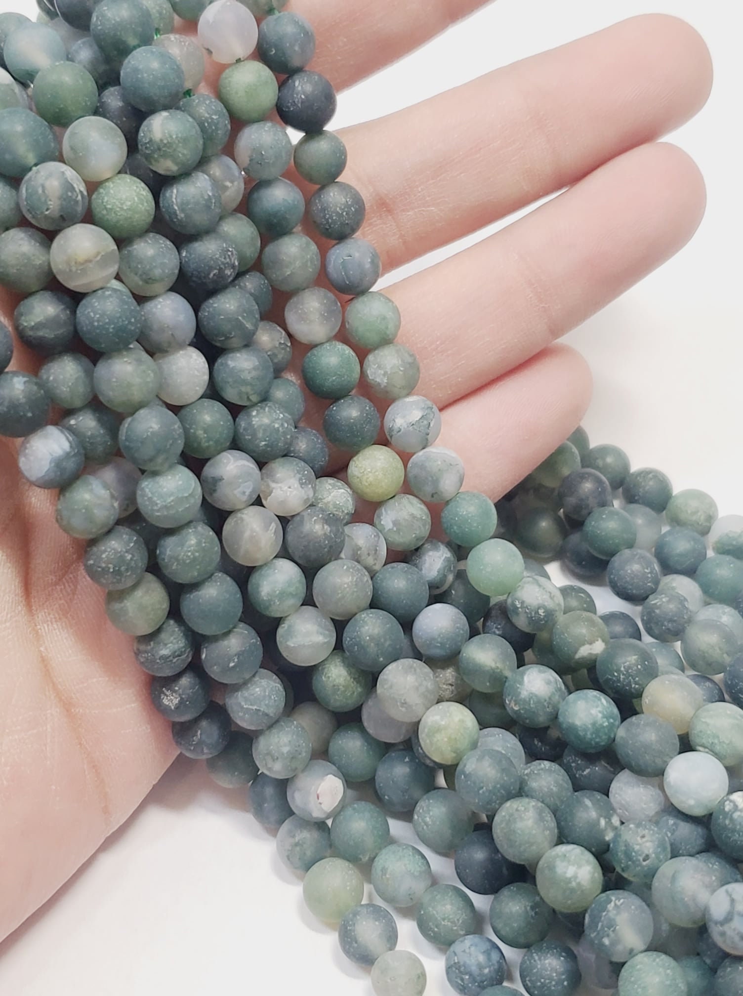 6mm Smooth Round, Moss Agate Beads (16 Strand)