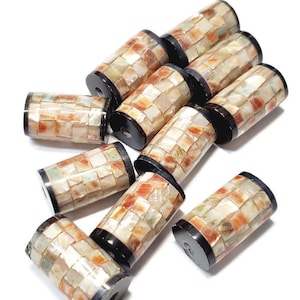 Vintage Handmade Abalone Shell Mosaic Bead, 1pc