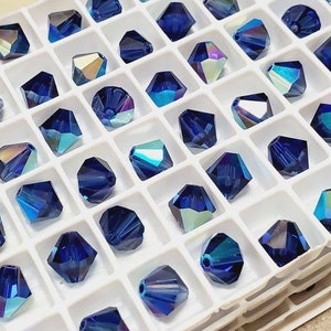8mm Dark Sapphire AB Swarovski Crystal Article 5328 Bicone Beads, 12pcs