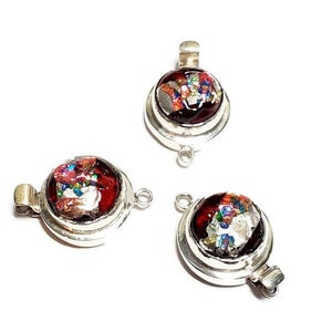 Solid Sterling Silver Vintage Japan Glass and Foil Clasp, Japan Glass, Lampwork Foil Glass, Box Clasp, Vintage Japan Glass, Sterling Vintage