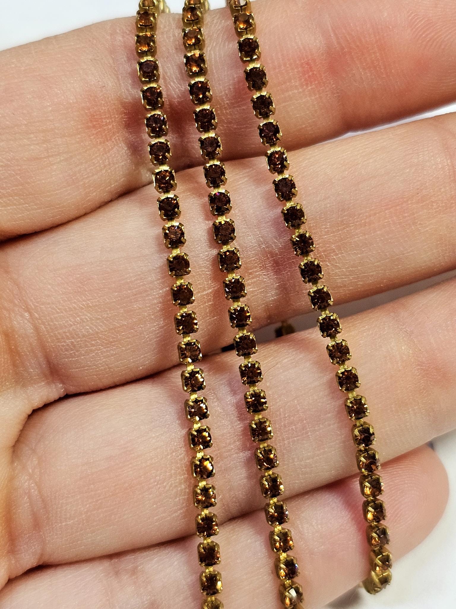 Swarovski Rhinestone Brass Set Crystal Cup Chain with 14pp (2.1mm) Smokey Topaz Crystal Stones