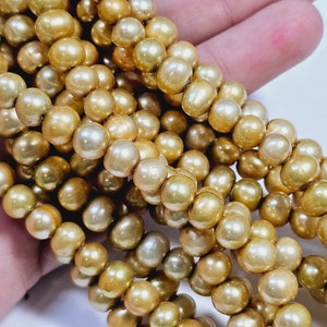 8mm Gold Large Hole Freshwater Pearl Bead Strand