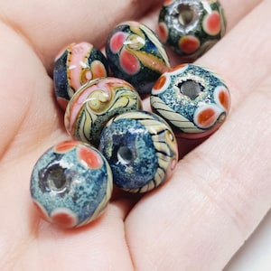 20 Large Glass Marble Beads, Chunky Round Artisan Handmade, Hand