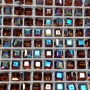 6mm Smoked Topaz AB Swarovski Crystal Cube Beads, 6pcs