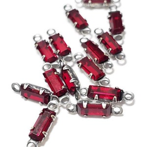 Vintage Silver Plated Ruby Red Swarovski Navette Crystal Connectors, 6pcs
