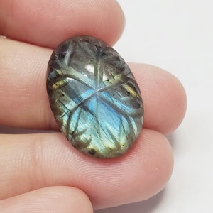 Grade AAA Hand Carved Etched High Flash Labradorite Gemstone Cabochon, 1pc