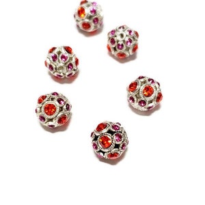 8mm HYACINTH/ FUCHSIA Antique Silver Swarovski® Rhinestone Encrusted Balls