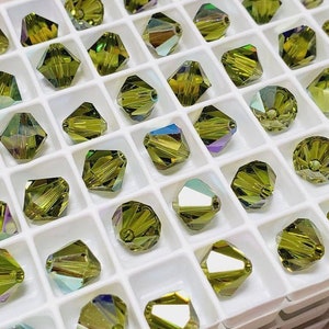 8mm Olivine AB Swarovski Crystal Bicone Beads, 12pcs