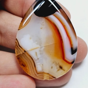 Orange and Black Banded Botswana Agate Teardrop Gemstone  Pendant, 1pc