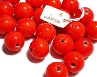 10mm Vintage Japanese Red Cherry Brand Glass Beads, 20pcs