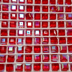 6mm Light Siam AB Swarovski Crystal Cube Beads, 6pcs