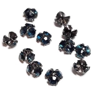 Vintage Montana Blue Swarovski Bead Caps, 4pcs