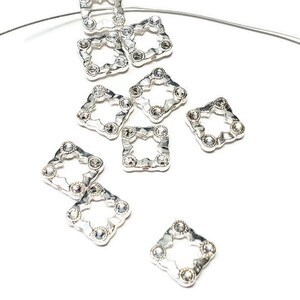 10mm Vintage Square Crystal Swarovski Double Sided Solid Sterling Bead Frame, 1pc