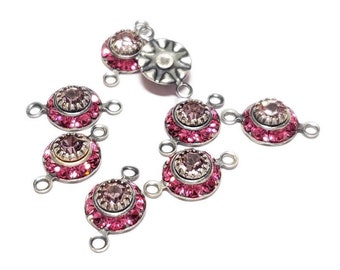 Connettori vintage con strass Swarovski Light Ametista su cristallo rosa, 4 pezzi