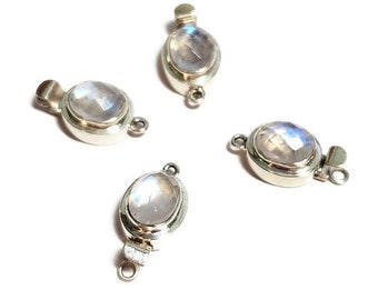 Solid Sterling Silver Rainbow Moonstone Box Clasp, 1pc