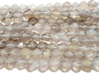 6mm Grey Agate Gemstone Star Cut Nugget Bead Strand