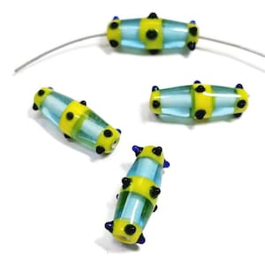 Artisan Handmade Lampowrked Dual Colored Bumpy Elongated Bicone Beads, 2 Pieces