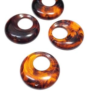 36mm Vintage Tortoise Shell Bakelite Circle Pendant, 1pc