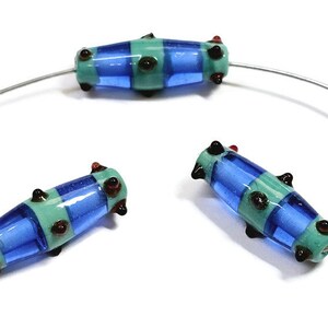 Artisan Handmade Lampowrked Dual Colored Bumpy Elongated Bicone Beads, 2 Pieces