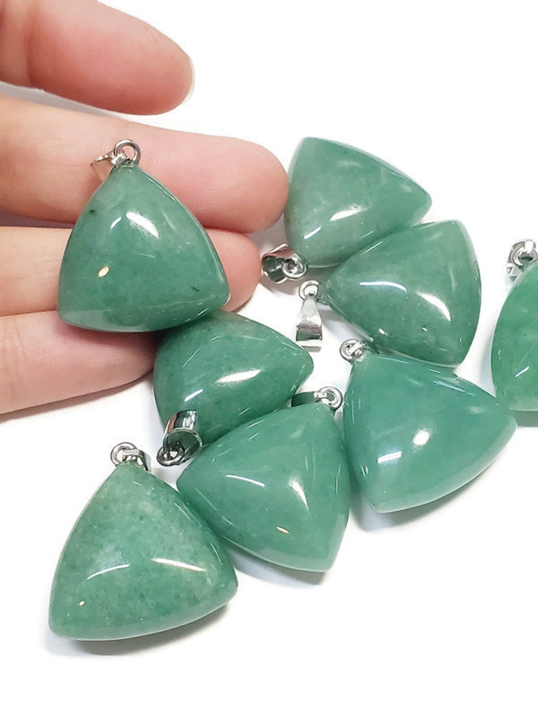 Green Aventurine Puffy Triangle Gemstone Pendant, 1pc - Etsy