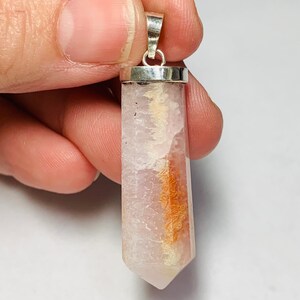 Solid Sterling Silver Pink Calcite Gemstone Prism Pendant, 1pc