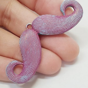 Artisan Hand Painted Altered Purple and Blue Patina Mustache Pendant, 1pc