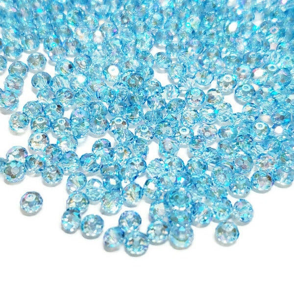 4mm Aquamarine Shimmer 2X Swarovski Crystal Beads Article 5040 Briolette Beads, 12pcs