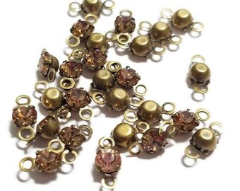 5mm Vintage Light Colorado Topaz Swarovski Crystal Rhinestone 2 Loop Connectors, 6pcs