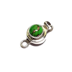 11mm Solid Sterling Silver Genuine Copper Green Turquoise Box Clasp, 1pc