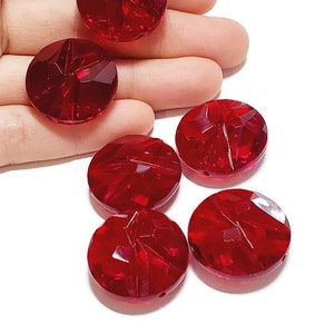 Vintage Lucite Siam Jewel Disc Beads, 25MM Bead, Faceted Jewel Bead, Vintage Lucite Focal Bead, Vintage Lucite, Red, Vintage Bead
