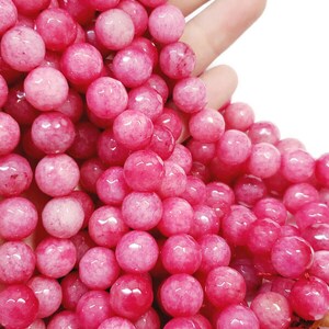 12mm Faceted Hot Pink Jade Gemstone Bead Strand