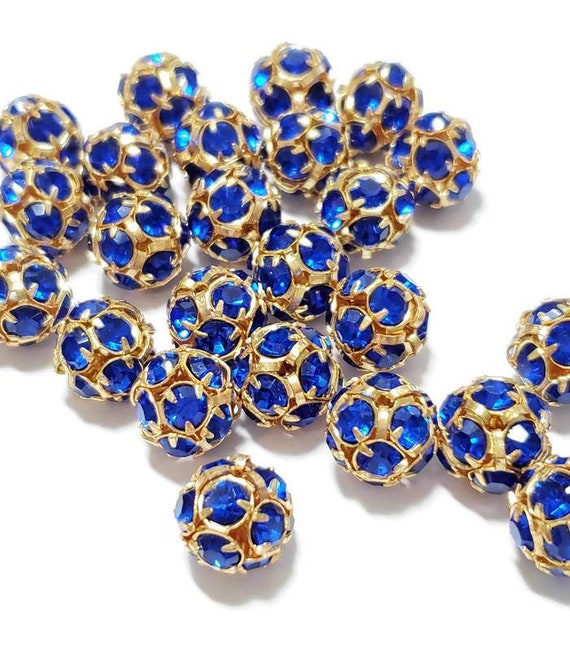RUBYCA Perline Di Cristallo Ceco Pressato, Venate, Tonde, 10mm, Con Filo, Colore White Blue, Per Gioielli Fai Da Te