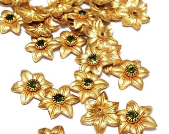 Vintage Swarovski Strass und Messing Blume Floral Komponente, Messing Blume, Metall Blume, Vintage Kristall, Swarovski Strass, Vintage