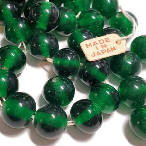 10mm Vintage Japanese Green Cherry Brand Glass Beads, 20pcs