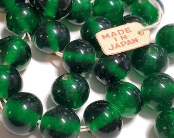 Cuentas de vidrio de marca de cereza verde japonesa vintage de 10 mm, 20 piezas