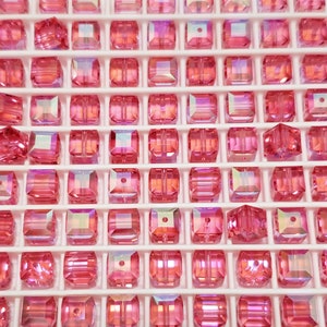 6mm Rose AB Swarovski Crystal Cube Beads, 6pcs