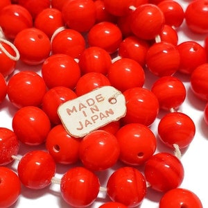 8mm Vintage Japanese Red Cherry Brand Glass Beads, 25pcs