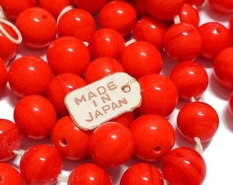 Cuentas de vidrio de marca de cereza roja japonesa vintage de 8 mm, 25 piezas